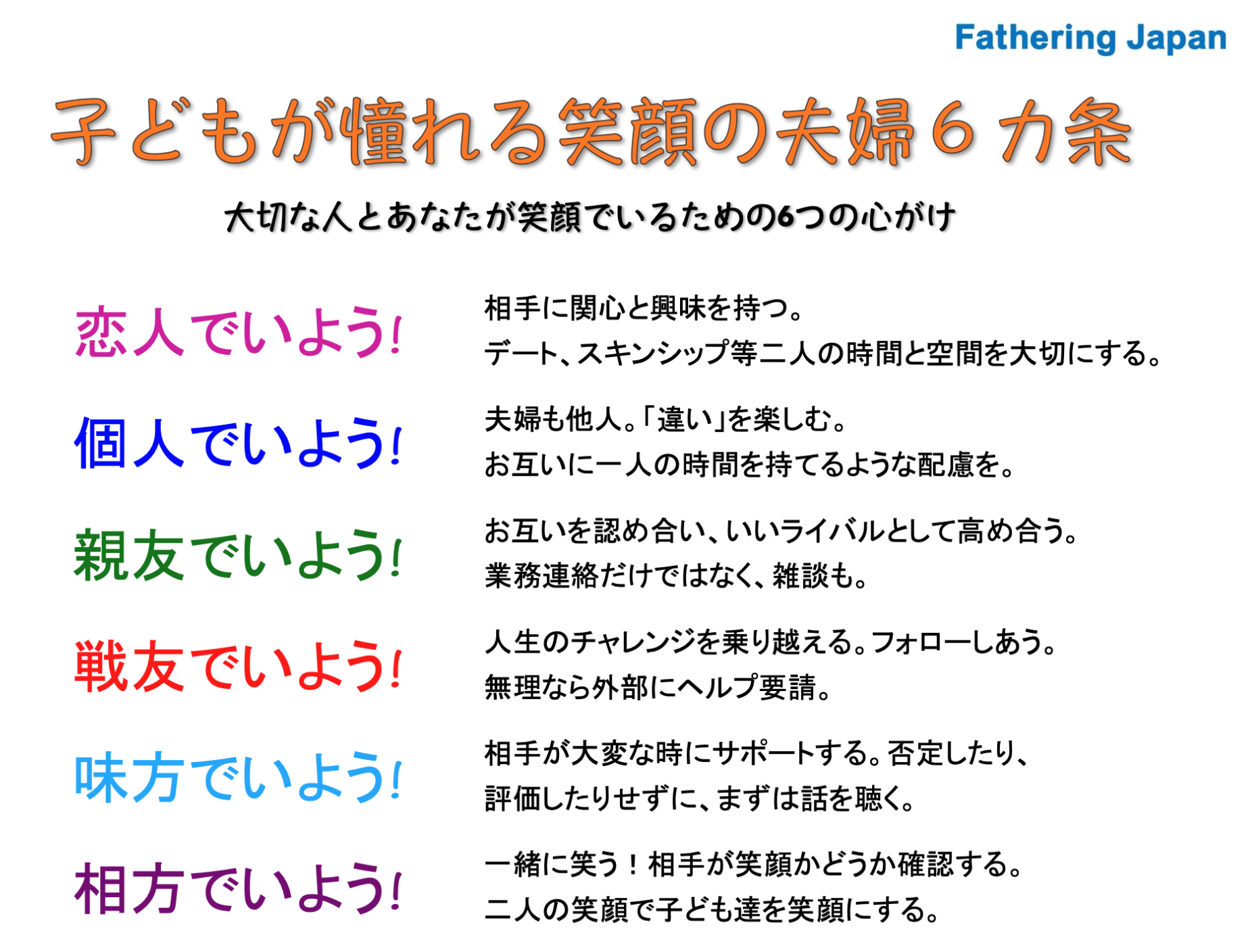 子どもが憧れる笑顔の夫婦６か条